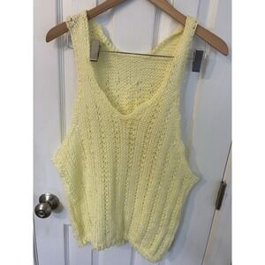 Retro 1970s Granny Style Hand Crochet V-Neck Tank Vest Crop Top Yellow Hippie